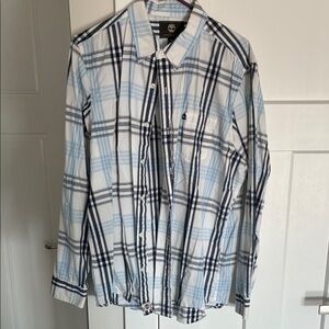 Timberland Men's White and Blue Checkered Shirt